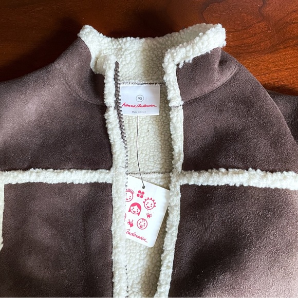 NWT Hanna Andersson Sherpa Jacket Size 90 (US 3) Brown Cozy Fleece Lined Coat - Picture 5 of 7